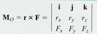 the vector cross product, M O = r F.