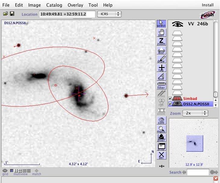 Figure 6: Zoomed Aladdin Applet. Measuring the sizes of the Galaxies This section can be quite mathematical so you might want to check before assigning this exercise to your students.