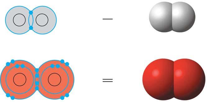 Single and double covalent bonds Name (molecular formula) Electron diagram Structural formula Spacefilling model Missing: 2 3 4 Valence