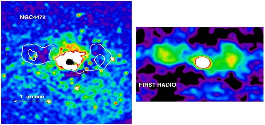 Chandra and Radio Image of core of E galaxy NGC 4472 r e = 1.7 = 8.