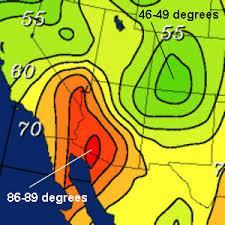 6. The numbers on picture are called isotherms, used on weather maps to indicate.