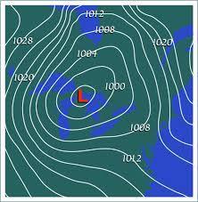 7. The lines with the numbers on the picture are called isobars, used on weather maps to indicate.