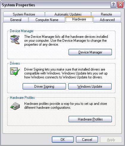 The System Properties dialog box will appear. Go to the Hardware tab and click Device Manager.