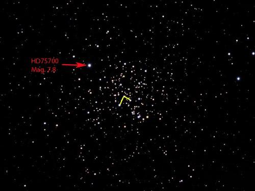 I did notice that the cluster seemed to be comprised of two distinct populations a dozen or so relatively bright members accompanied by several dozen fainter ones.