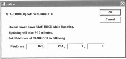 Page 56 Procedures (for Windows) (1) Download the latest firmware version from STARBOOK updates information to a directory on your PC. (2) Connect the STARBOOK and the PC with the LAN crossover cable.