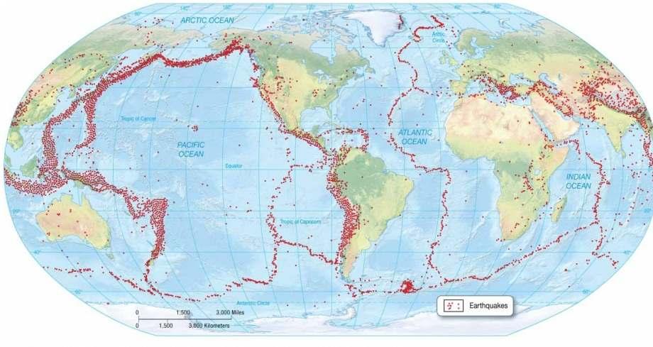 Earthquakes as Evidence Most large earthquakes occur at