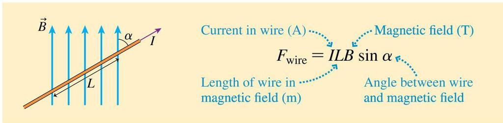 The Form of the Magnetic Force on a Current The length of the wire L, the current I, and the magnetic field B affect