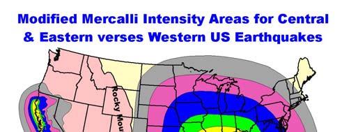 Attenuation Central & Eastern United States Low attenuation Ten to twenty times larger shaking intensity area Older,