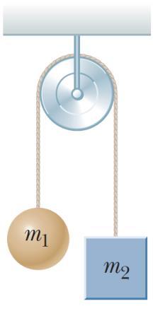 It is attached to a horizontal string that passes over a pulley, and the other end of the string hangs vertically with a 12 kg mass at the bottom.