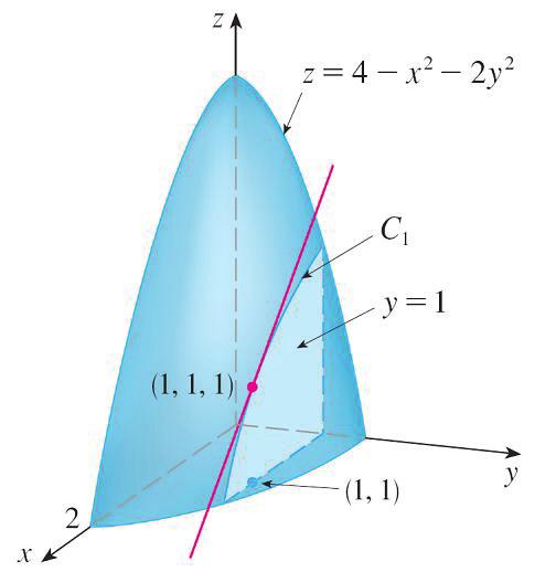(In other words, C 1 is the trace of S in the plane y = b.) 19 Likewise, the vertical plane x = a intersects S in a curve C 2. Both of the curves C 1 and C 2 pass through the point P. (See Figure 1.