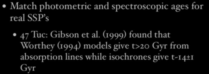 What can we do now? Match photometric and spectroscopic ages for real SSP s 47 Tuc: Gibson et al.