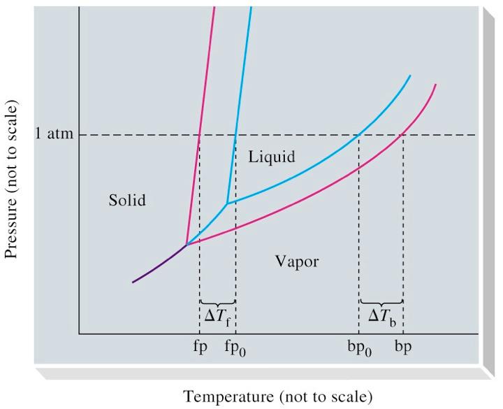 We can compare the freezing and boiling pts of a pure solvent and a solution in a phase