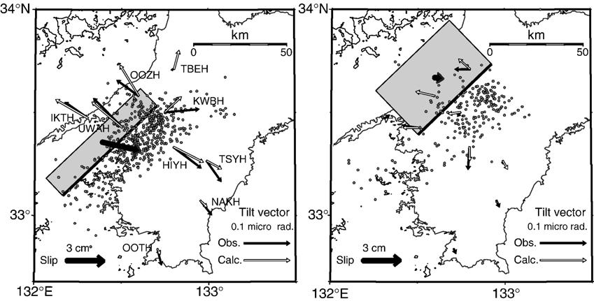 44 K. Obara, H. Hirose / Tectonophysics 417 (2006) 33 51 Fig. 14. Distribution of tilt vectors and fault geometry of slow slip events for two successive stages of the episode in August 2002.