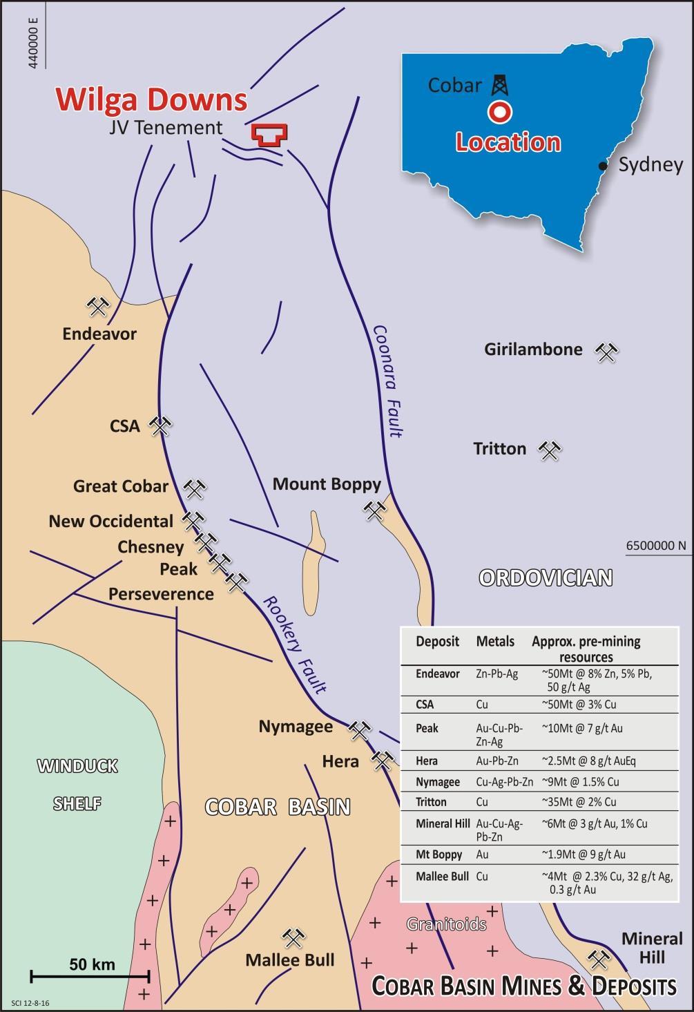 Wilga Downs Cobar Mining District Numerous, long-lived mines Copper, Lead, Zinc, Silver and Gold Coincident geophysical