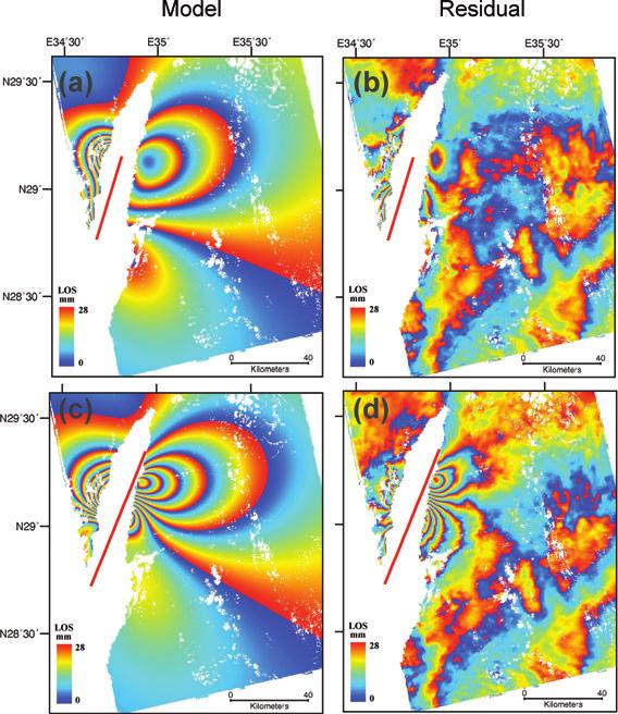 1052 G. Baer et al. Figure 12. Previous model interferograms and their residuals from the coseismic interferograms of the present study. (a) and (b) Baer et al. 1999; (c) and (d) Hofstetter et al.