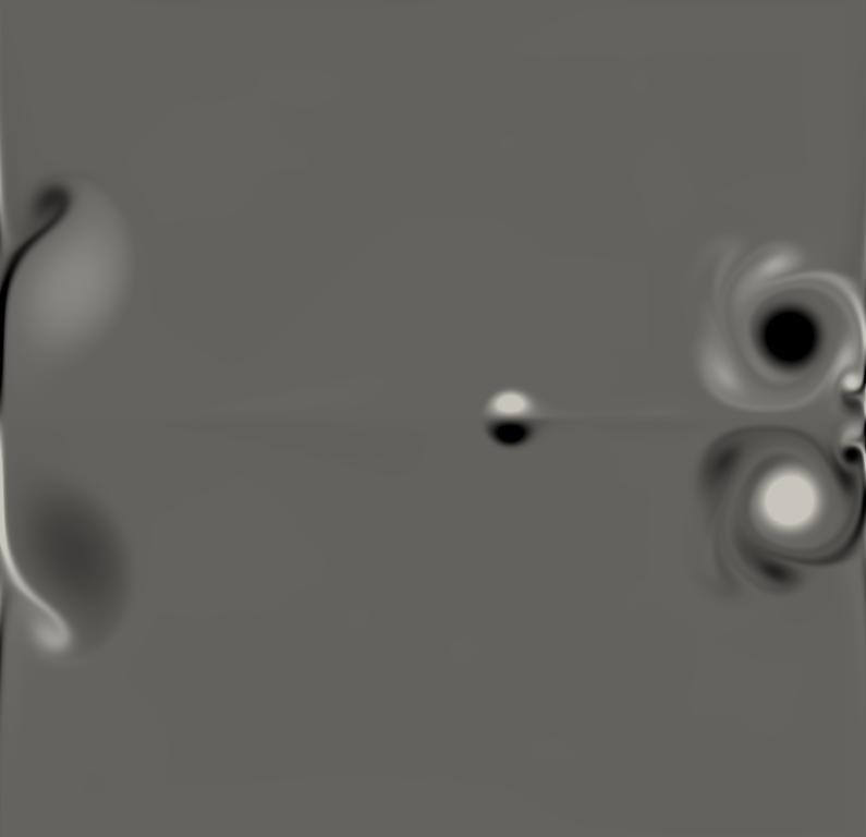 Figure 7: Snapshot of the vorticity at t = 0, 0.15, 0.0.32, 0.4, 0.48, 0.64, 0.72.