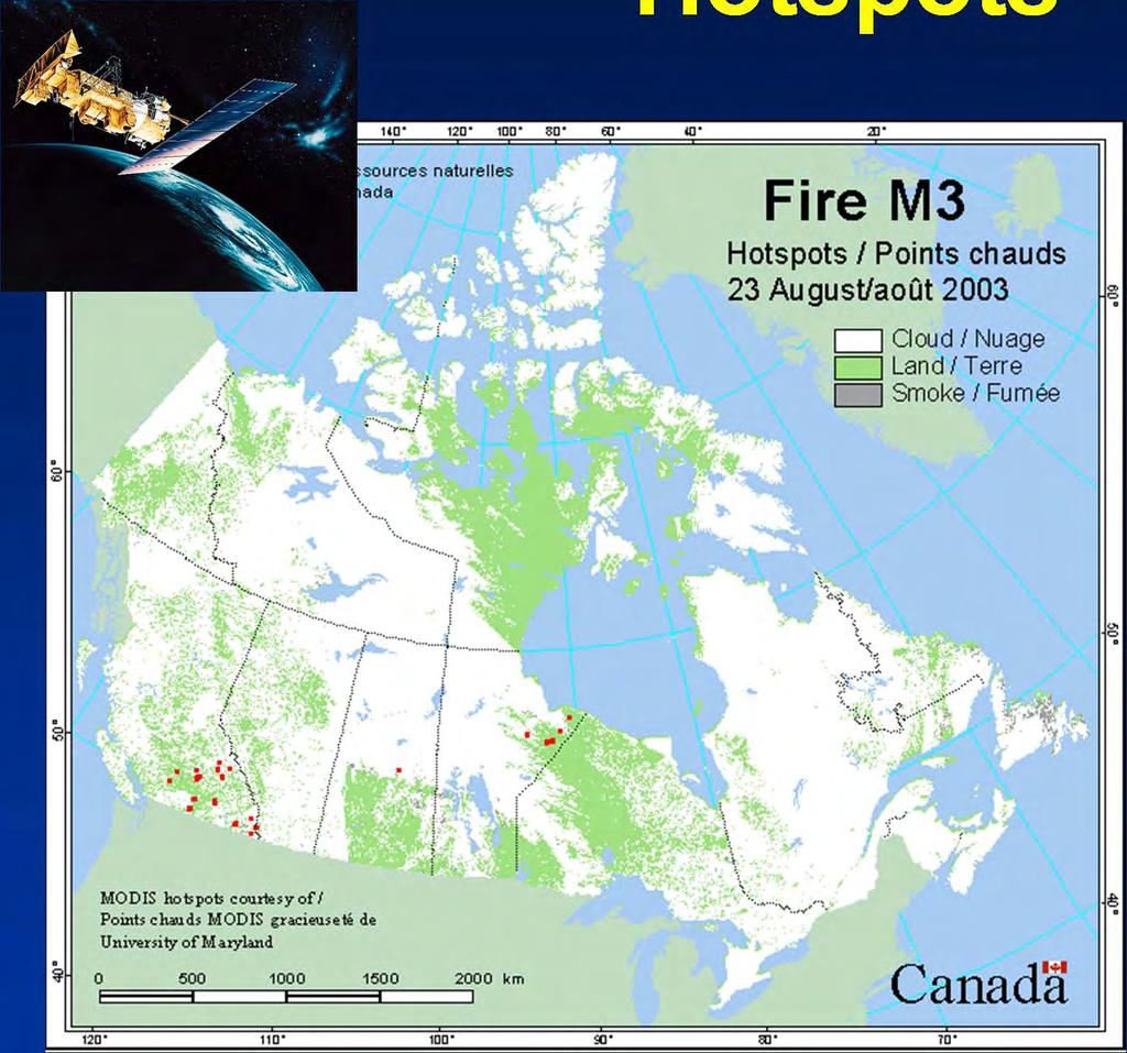 Hotspots Large fires are detected and mapped using