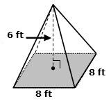 68 Calculate the volume of a square based pyramid with an altitude height of 6 ft and base edges of 8 ft. A. 64 ft 3 B. 128 ft 3 C. 192 ft 3 D.