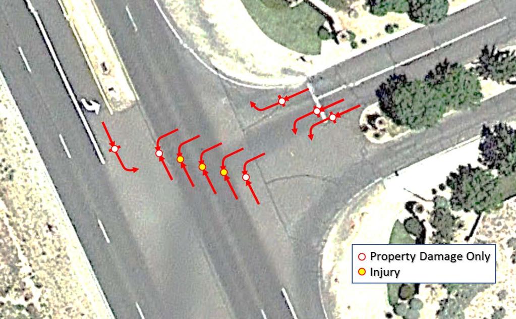 plausible that the differences in crashes reflects normal random year-to-year variations. Figure 10: Granville Parkway (South Intersection) Crash Diagram 4.2.