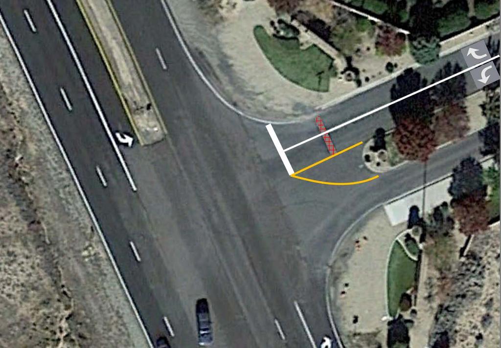 At Granville Parkway (south), aerial photography shows that a stop line was once in place for westbound traffic, but our field visit showed that the stop bar has faded significantly.