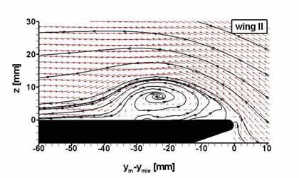 The plots show that the primary vortex increases in size with distance from the apex, because it is continuously fed with vorticity from the leading edge. Up to including x m = 0.
