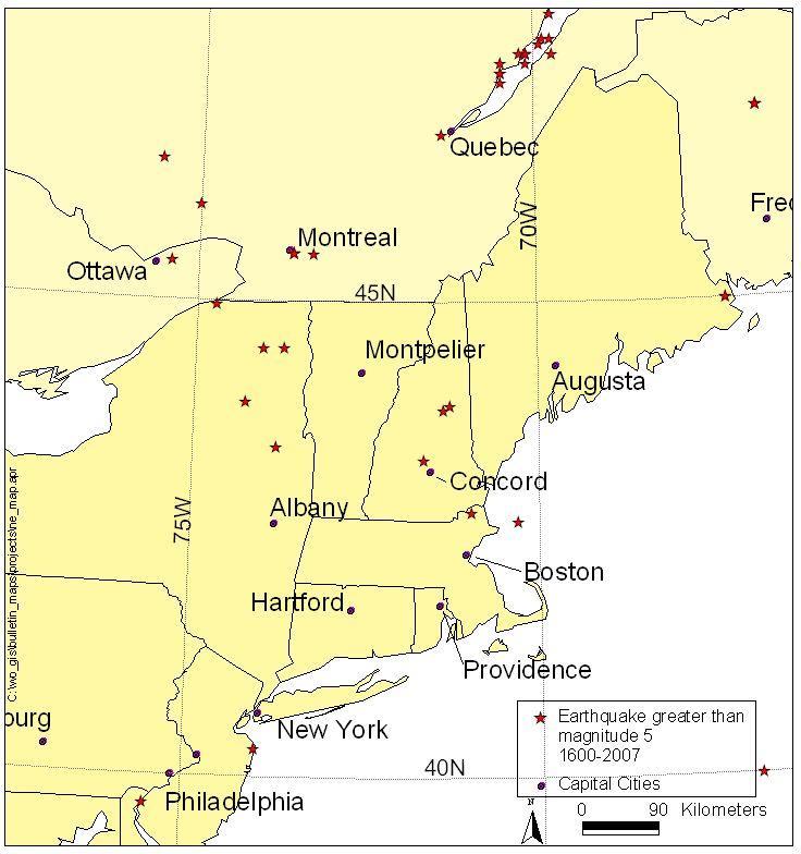Large Earthquakes 1638-2012 All the known or suspected earthquakes of magnitude 5.0 or greater in New England and vicinity.