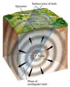 The Focus and Epicenter of an Earthquake The point within Earth where faulting begins is the focus or