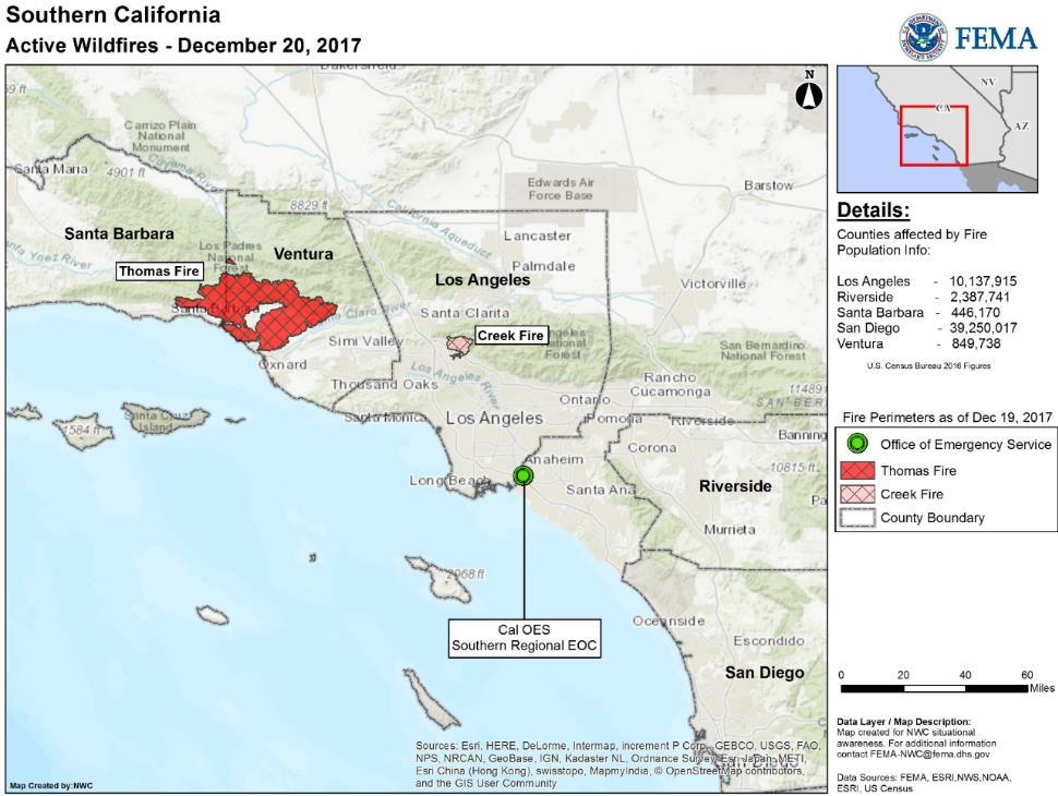 Thomas Fire Southern California Fire Name (County) Thomas (Ventura and Santa Barbara) FMAG # (Approved Date) 5224-FM-CA Dec 5, 2017 Acres Burned 272,000 (+1,000) Percent Contained 55% (+5%)