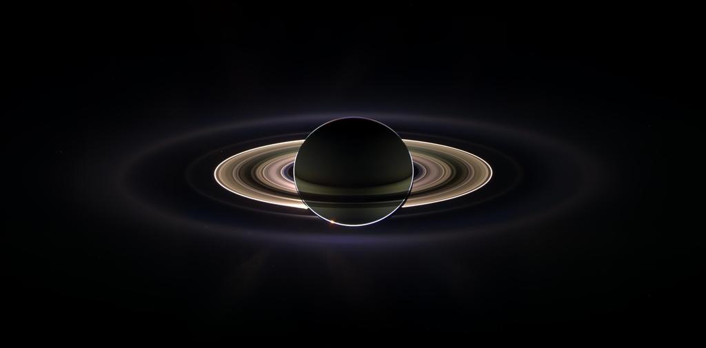 Fig. 20 The internal structure of Saturn Similar to Jupiter, but smaller. The Rings! Fig. 21 The rings of Saturn illuminated by the sun.
