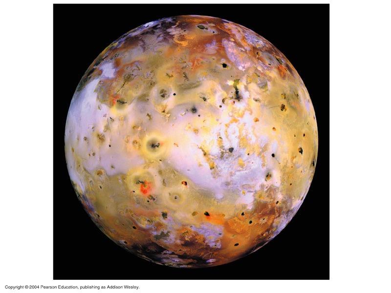 Color Variations on Io 22 The diversity of surface compositions is more striking in false-color images such as this one, where the circular features surround volcanic sources and the red/ yellow