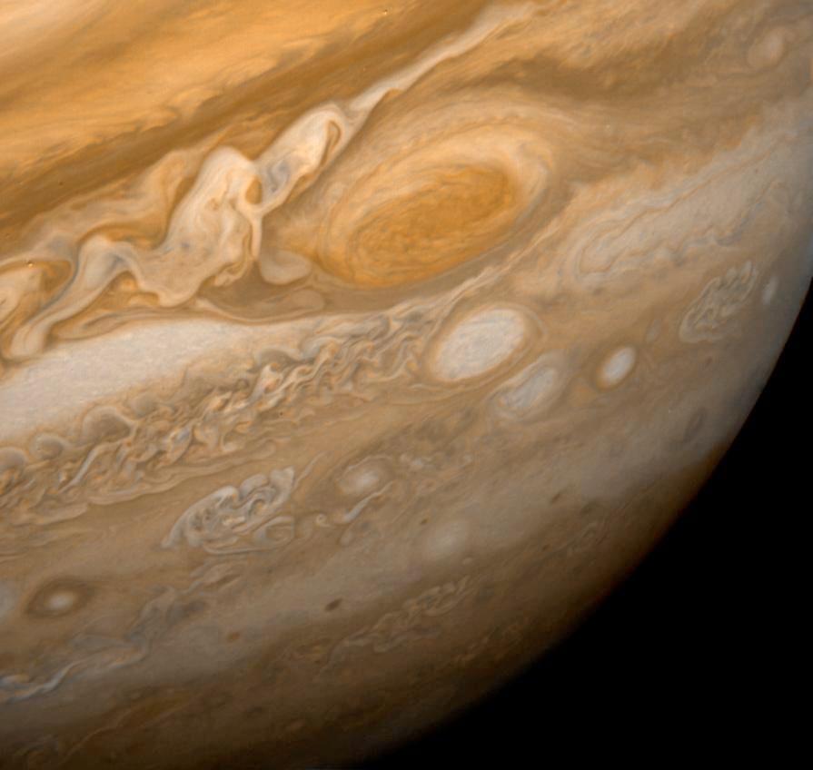 Storms on Jupiter 9 The Great Red Spot on Jupiter is an anticyclonic storm in the southern hemisphere of the planet. - Oval in shape - 2-3x the size of Earth!