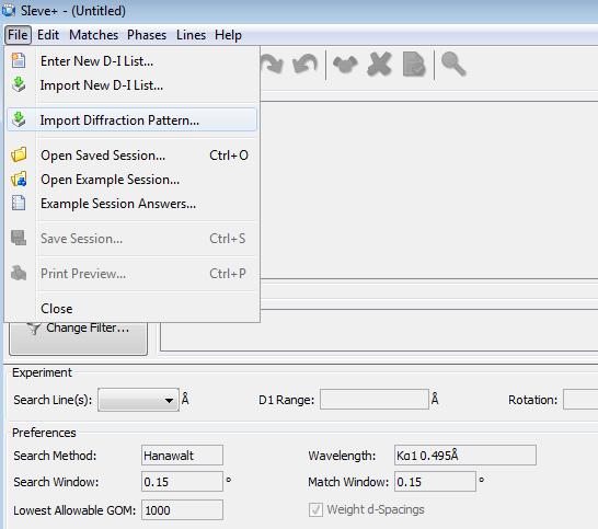 CUSTOM DISPLAYS IMPORTING DATA Import data using the drop down Menu s. The importer supports GSAS formats.