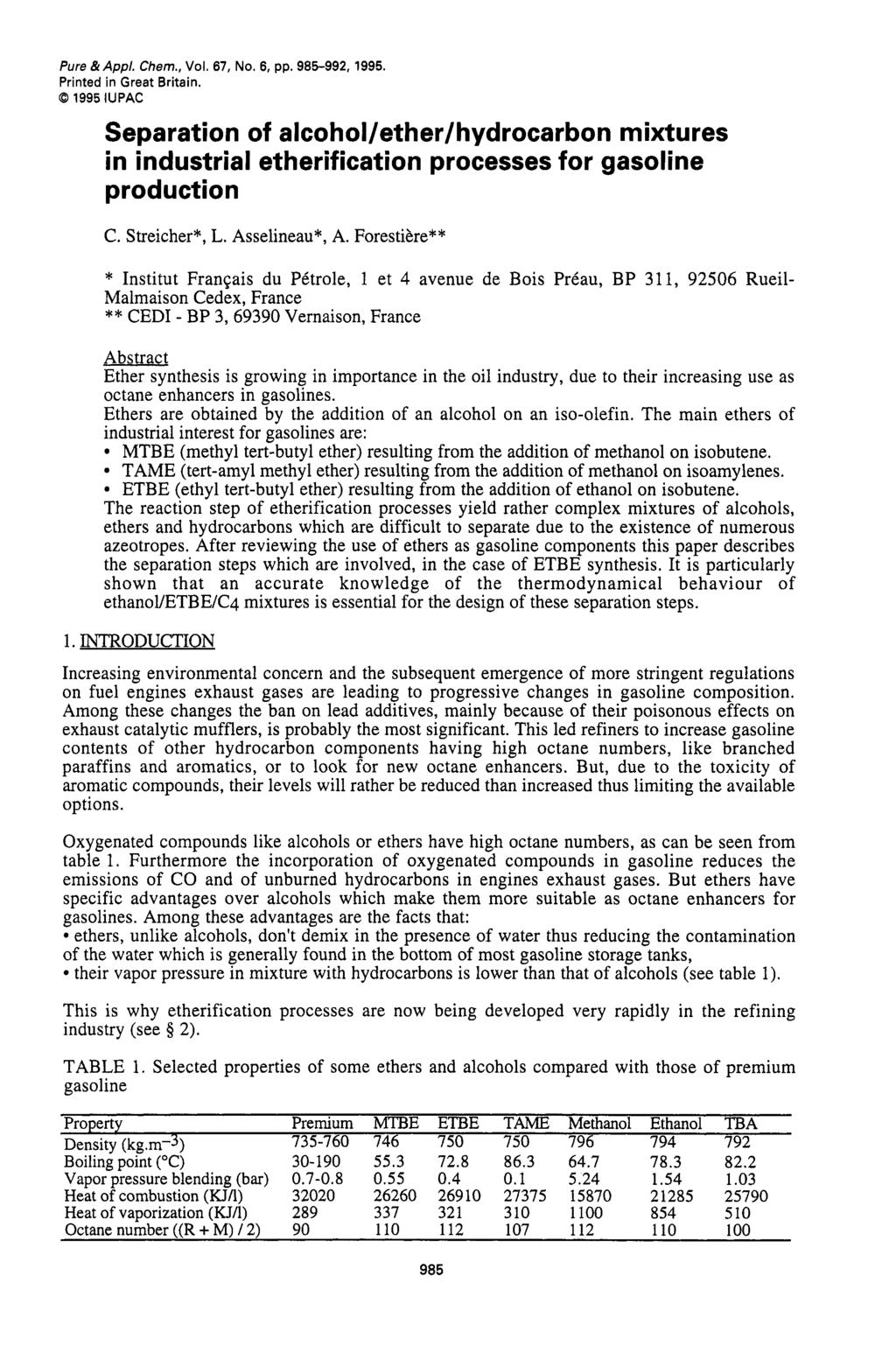 Pure &App/. Chem., Vol. 67, No. 6, pp. 985-992, 1995. Printed in Great Britain.
