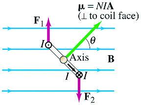 Concept Question: Dipole in Field µ From rest, the coil above will: 1. rotate clockwise, not move 2. rotate counterclockwise, not move 3. move to the right, not rotate 4.