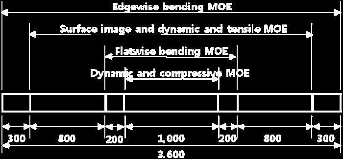 2.5 Flatwise 1, 400 bending MOE (1,000) 6 Dynamic MOE 1,000 Compressive 7 modulus * ( ) : Span length for bending test 2.2.4 2.2.2 2.2.6 Figure 4: Cutting length for each measurement procedure 3 RESULTS AND DISCUSSIONS 3.
