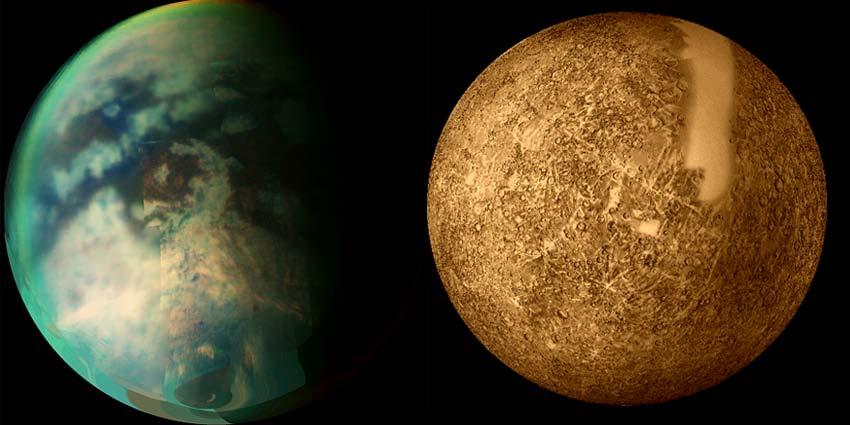 Moons Jupiter moon Ganymede and Saturn moon Titan are