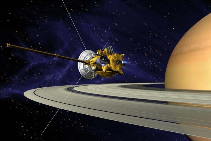 The Cassini-Huygens probe (below) found that the atmosphere is mostly