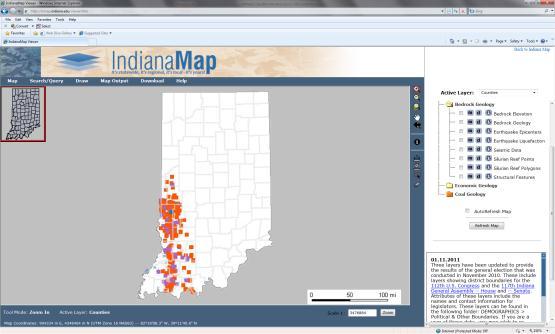 Identifying Locations of Indiana Coal Mines, Past and Present We will now add layers that will allow us to identify the locations of current and abandoned coal mines within the state. 1.