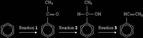 3 A possible synthesis of phenylethene (styrene) is outlined below. (a) In Reaction, ethanoyl chloride and aluminium chloride are used to form a reactive species which then reacts with benzene.