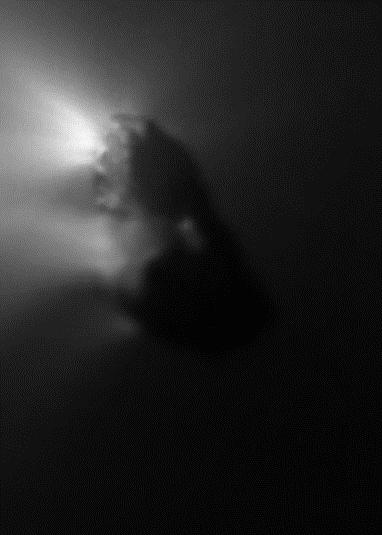 The nucleus (central snowball) of comet Halley Irregular in shape,