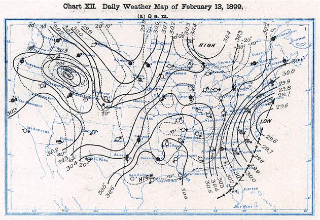 Surface map Blizzard of 1899 Prior to the 1920 s we did not analyze for fronts.