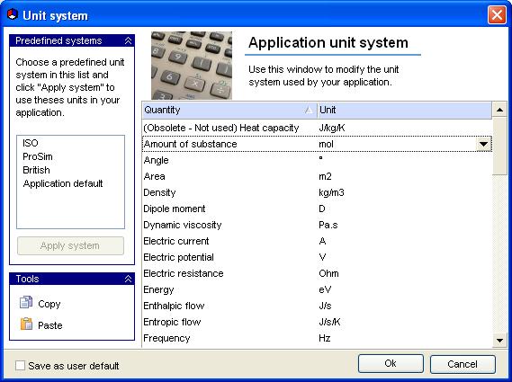 Choosing the unit system 1- Select a predefined system and click on Apply system 2- For a given