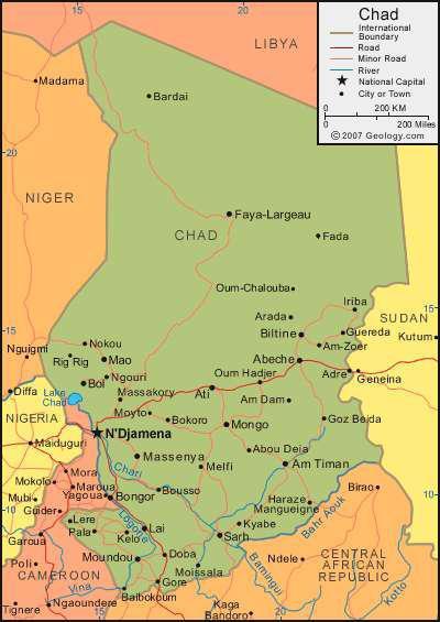Location: Chad is a landlocked Country located in the center of Africa, between 7 o and 23 o North Latitude, 13 o and 24 o East Longitude.
