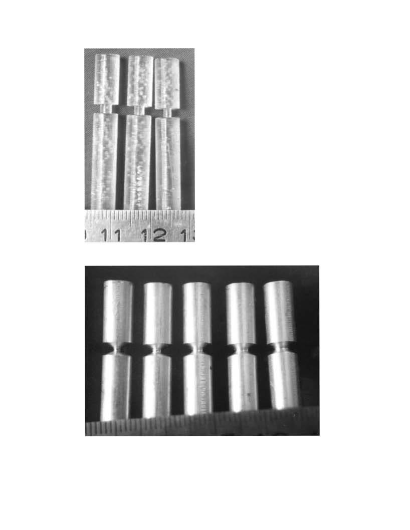 Figure 4.19 Photograph of stereolithography constant diameter cylinder samples (ruler graduation in mm).