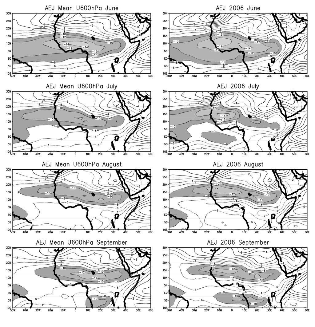 2574 S. Janicot et al.: Overview of the summer monsoon over West Africa during AMMA Fig. 4. Left: 1979 1999 averaged zonal wind fields at 600 hpa, in June, July, August, September from NCEP.