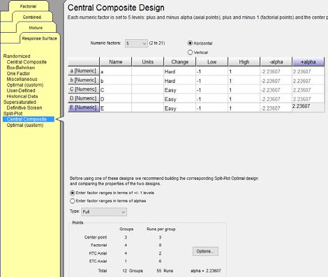 Design Build Design Build: Central Composite and Optimal split-plots for Response Surface designs Optimal split-plots for Combined (mixture-process & mix-mix) designs Variance ratio display on the