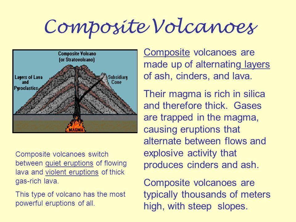 4) (runny lava forms wide, broad volcano) 31.