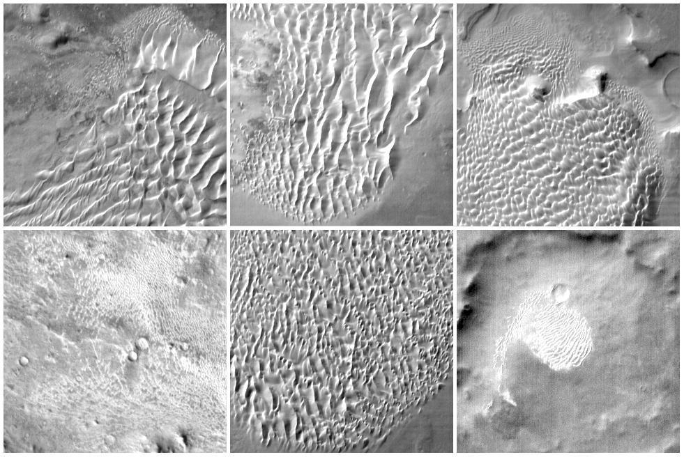Wind-formed dunes on Mars Atmosphere: 0.