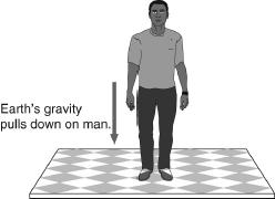 52. In the figure below, the force of gravity is drawn in the picture. This represents Earth s gravity pulling down on the man.