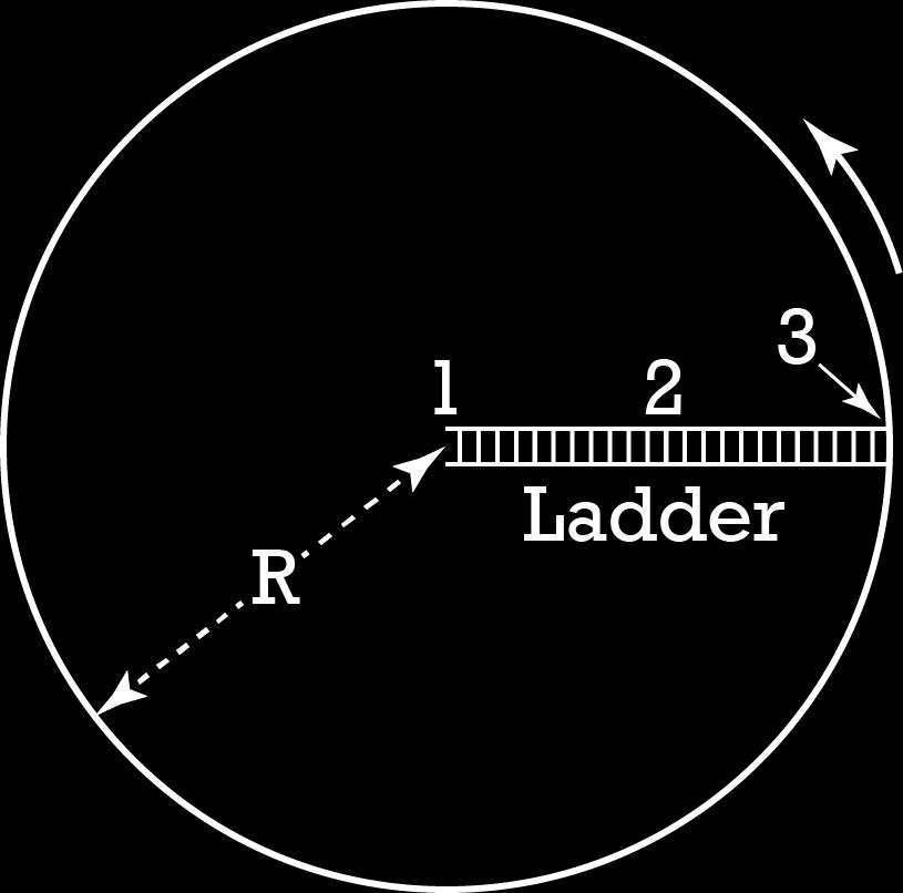 Intrductry Centripetal Acceleratin Prblem: Cylindrical Space Statin Example: A cylindrical pace tatin with a iu f 115 m i rtating at 0.292 /. A ladder ge frm the rim t the center.